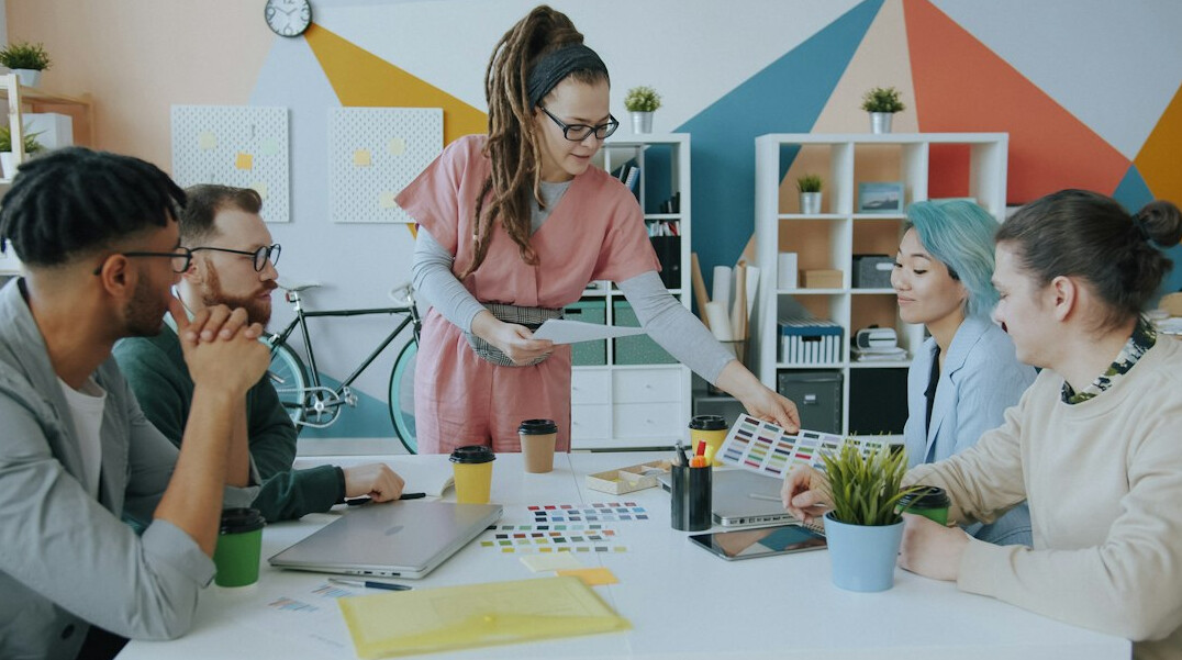 woman expressing opinion in team