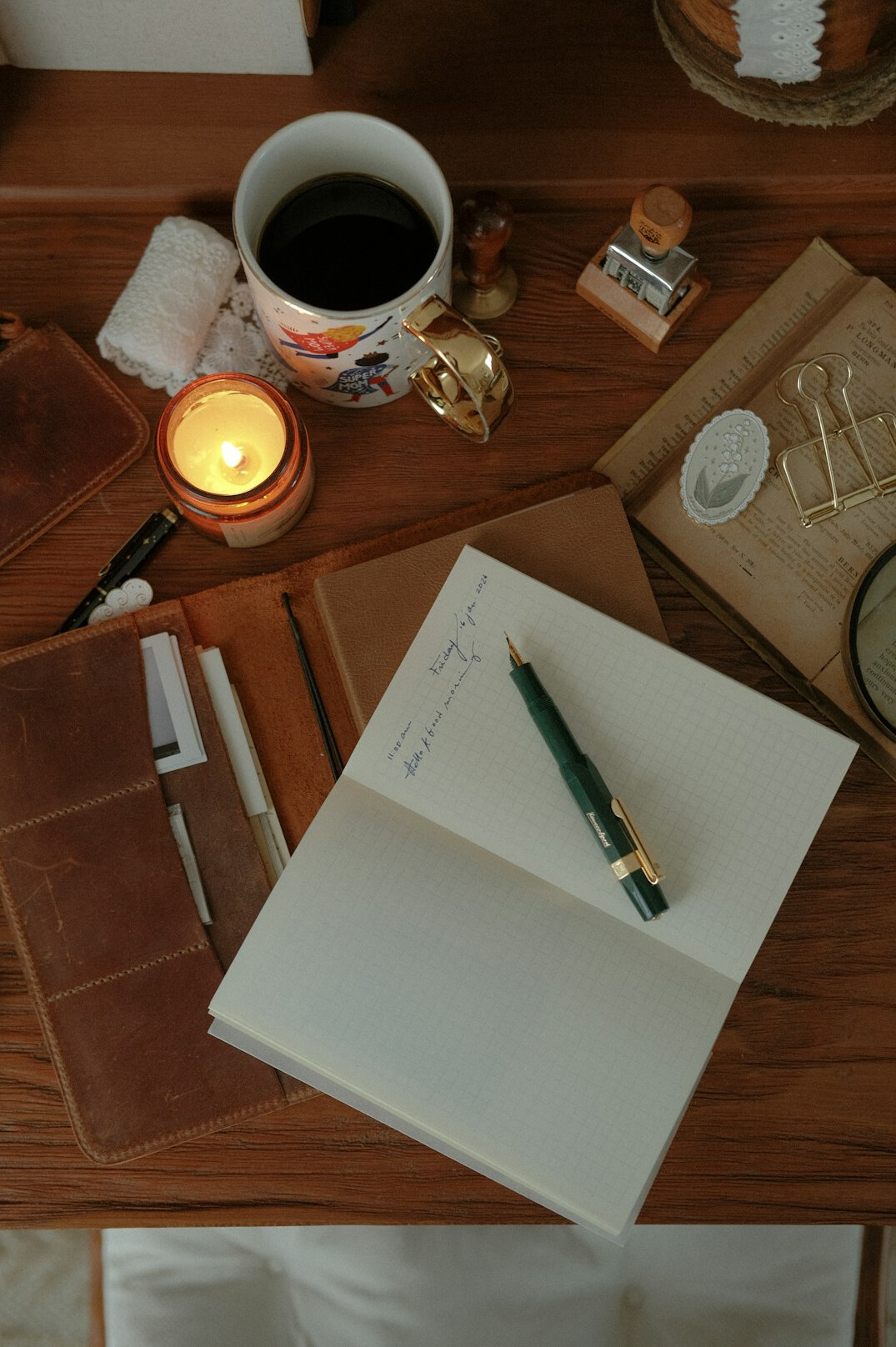 journal writing at desk